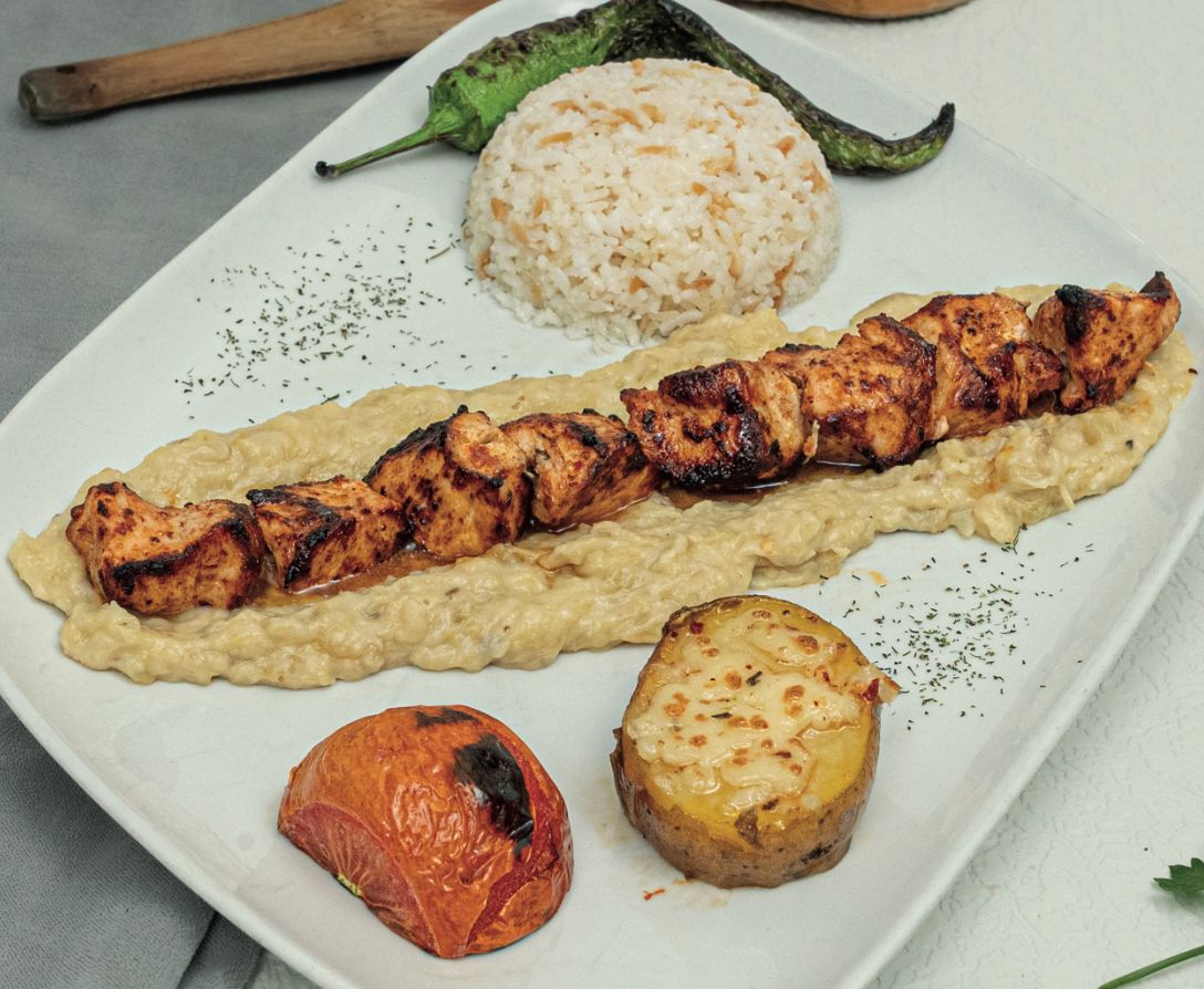 GRILLED CHICKEN SHISH WITH BEGENDI
